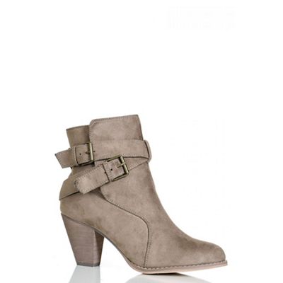Quiz Taupe Buckle Heeled Ankle Boots